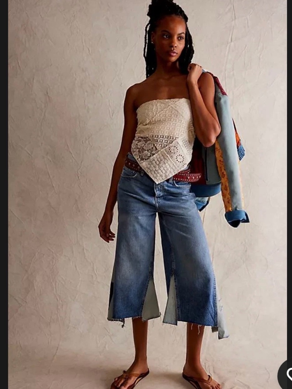 Free People Ripple Patchwork Wide-Leg Cropped Jeans, Sz 29